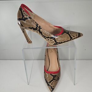 NY&C Snakeskin Pumps Womens 8 Brown Red Pointed Toe Heels Excellent Animal Print
